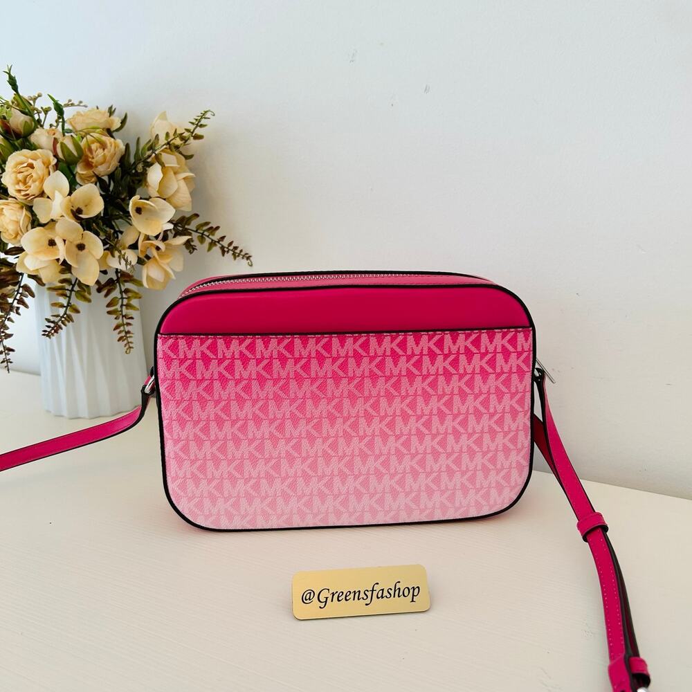 Michael Kors Jet Set Large Ombré Signature Logo Crossbody Body Bag Dragonfruit - Picture 5 of 10